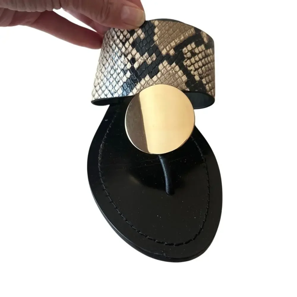 Tory Burch Patos Disk Sandals Snakeskin Gold‎ Thong 8.5